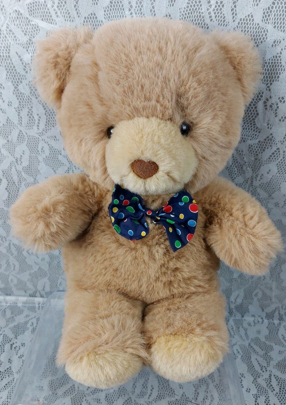 Prestige 1985 Homer Teddy Bear Brown Blue Polka Dot Bow Tie 14" Plush Stuffed